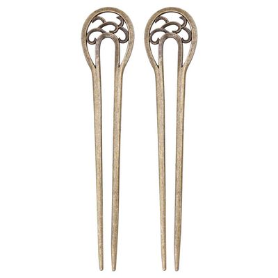 Lurrose 2pcs Vintage Bronze U-Shaped Hairpins Hair Forks Sticks for Long Hair (Bronze)