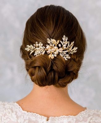 SWEETV Handmade Wedding Hair Comb Clip Rhinestone Bridal Hair Comb Piece, Gold Hair Accessories for Brides Wedding