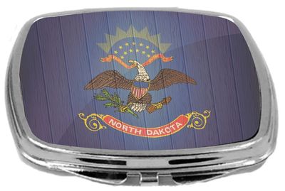 Rikki Knight Compact Mirror on Distressed Wood Design, North Dakota Flag, 3 Ounce