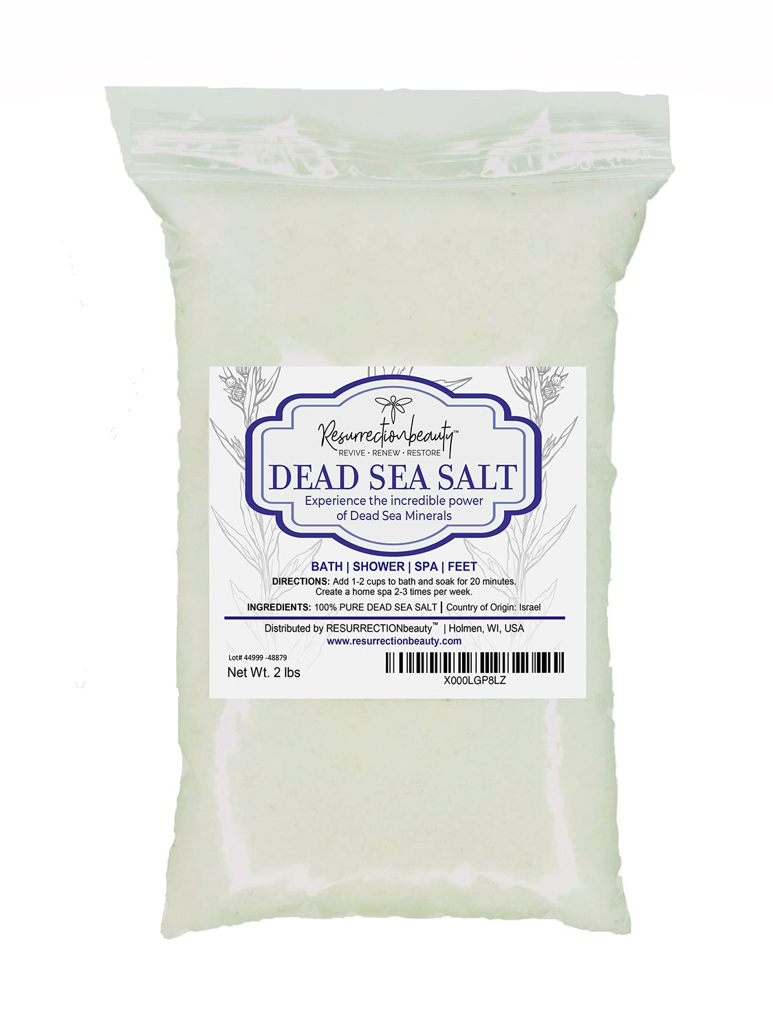 RESURRECTIONbeauty 100% Pure Dead Sea Salt, Bulk Bath Salts for Home Spa &amp; Salt Scrub, Bath &amp; Foot Soak, 2 lb