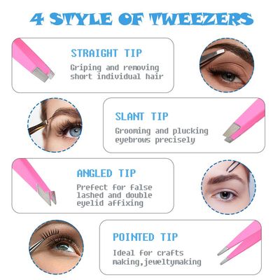 Tweezers Set, ABOLINE 4 Pack Stainless Steel Slant Tweezer Set Eyebrow Precision Tweezers for Facial Hair, Ingrown Hair, Splinter, Blackhead and Tick Remover with Travel Bag & Hair Clips(Orange&Pink)