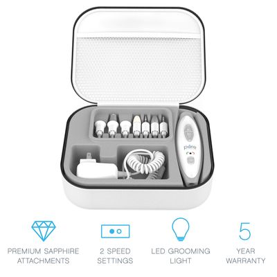 Pure Enrichment PureNails 10-Piece Professional Manicure and Pedicure Kit - Electric Nail Drill Set for Salon-Quality Grooming at Home - 7 Nail Drill Bits, 2 Speeds, LED Grooming Light and Storage Bag