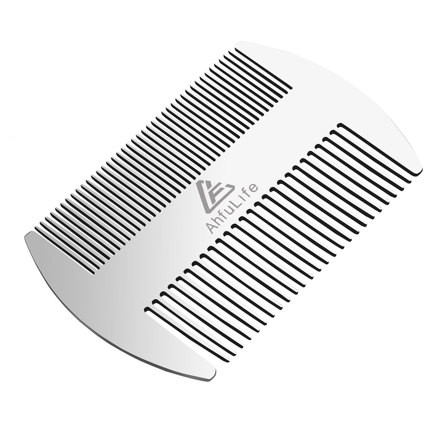 AhfuLife Metal Hair&amp;Beard Comb - EDC Credit Card Size Comb Perfect for Wallet and Pocket - Anti-Static Dual Action Beard Comb - Presented in Gift Box (Stainless Steel Comb)