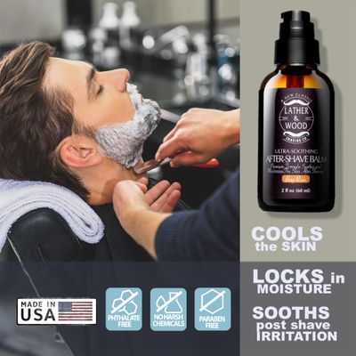 Lather &amp; Wood Aftershave Balm - Aftershave Lotion for Men with a Classic Bay Rum Scent