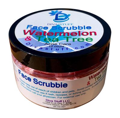 Diva Stuff Face Scrubbie - Exfoliating Face Scrub Pads - Blackhead/Whitehead Acne Reducing Skincare Tool - Promotes New Skin Cell Turn Over - 12 Pads (Watermelon &amp; Tea Tree)