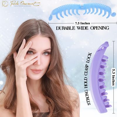 RC ROCHE ORNAMENT 6 Pcs Womens Premium Hair Plastic Banana Classic Clincher Strong Hold Ponytail Maker Girls Ladies Beauty Accessory Clasp Clip, Large Pastel Multicolor