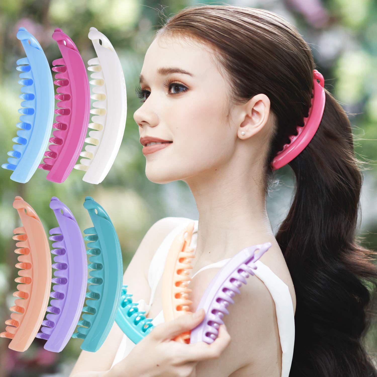 RC ROCHE ORNAMENT 6 Pcs Womens Premium Hair Plastic Banana Classic Clincher Strong Hold Ponytail Maker Girls Ladies Beauty Accessory Clasp Clip, Large Pastel Multicolor