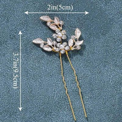 Heread Leaf Bride Wedding Hair Pins Crystal Bridal Head Dress Pearl Hair Accessories for Women and Girls (Pack of 3) (C Gold)