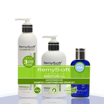 RemySoft Moisturelab System - Safe for Hair Extensions, Weaves and Wigs - Salon Formula Shampoo, Conditioner &amp; Serum - Gentle Sulfate-free Lather