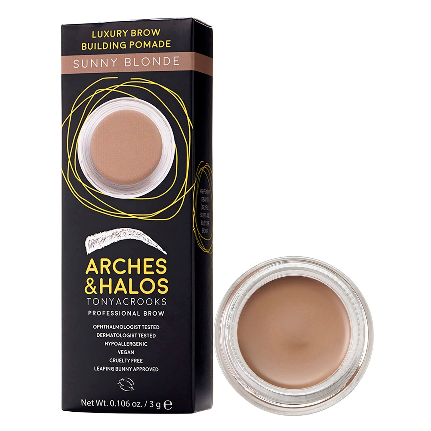 Arches &amp; Halos Luxury Brow Building Pomade - Sunny Blonde - Tinting Brow Definer for Sculpting and Shaping Eyebrows - Soft, Smudge-Proof, Silky Texture - Lightweight Cream and Gel Blend - 0.016 oz