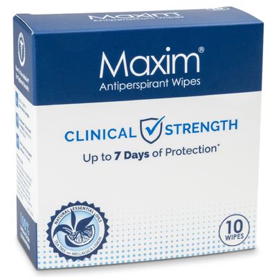 Maxim Clinical Strength Antiperspirant Wipes for hyperhidrosis Excessive Sweating - Reduces Sweat - Antiperspirant for Men and Women Certain to Keep you Dri. 10 wipes