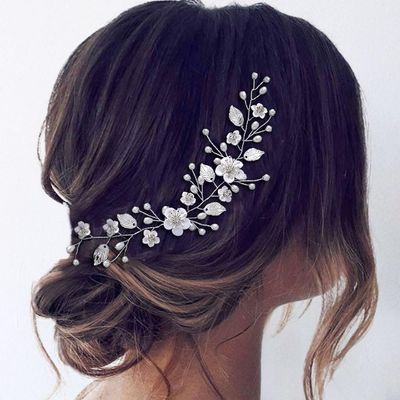 EASEDAILY Flower Bridal Hair Vine Silver Pearl Wedding Headpiece Leaf Hair Accessories for Women and Brides
