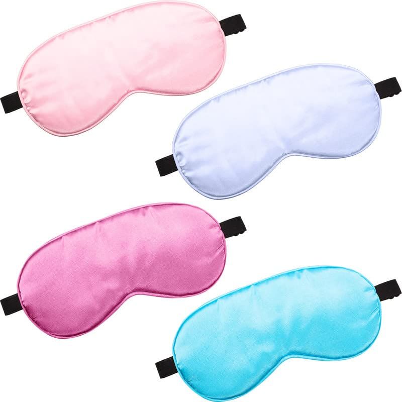 4 Silk Sleep Mask Smooth Soft Eye Mask Eye Mask with Adjustable Shoulder Strap Eye Mask Sleep Shading Travel Relaxation (Purple, Pink, Sky Blue, Taro Color)