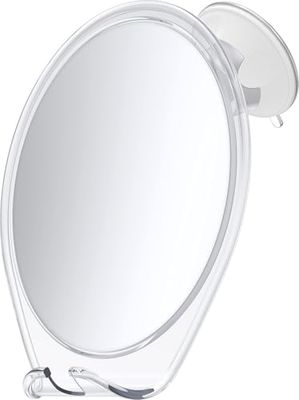HONEYBULL Shower Mirror Fogless for Shaving - with Suction, Razor Holder for Shower &amp; Swivel, Small Mirror, Shower Accessories, Bathroom Mirror, Bathroom Accessories, Holds Razors (White)