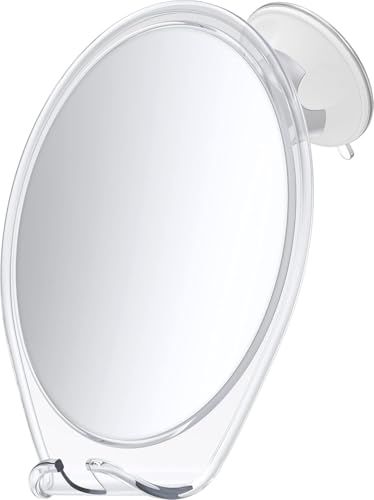 HONEYBULL Shower Mirror Fogless for Shaving - with Suction, Razor Holder for Shower &amp; Swivel, Small Mirror, Shower Accessories, Bathroom Mirror, Bathroom Accessories, Holds Razors (White)