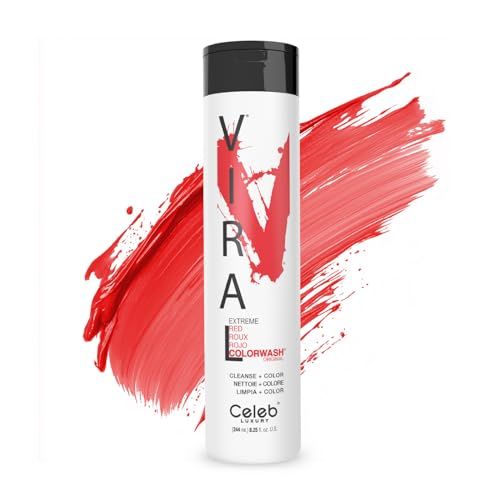Celeb Luxury Viral Colorwash, Professional Semi-Permanent Hair Color Depositing Shampoo, Extreme Red 8.25 Fl Oz (Pack of 1)