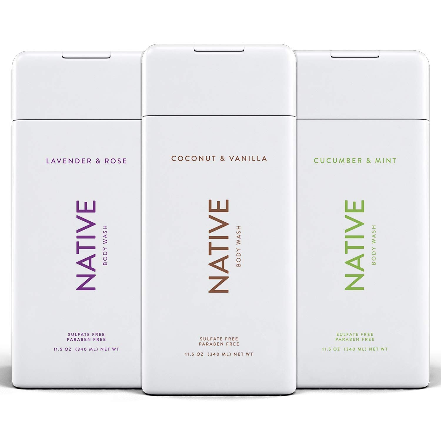 Native Body Wash 3 Pack - Natural Body Wash Women &amp; Men - SLS &amp; Paraben Free - Cucumber &amp; Mint, Coconut &amp; Vanilla, Lavender &amp; Rose