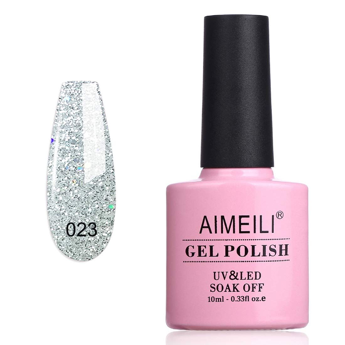AIMEILI Soak Off U V LED Glitter Gel Nail Polish - Silver Glitter Explosion (023) 10ml