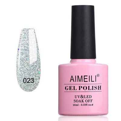 AIMEILI Soak Off U V LED Glitter Gel Nail Polish - Silver Glitter Explosion (023) 10ml