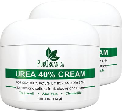 PurOrganica Urea 40% Foot Cream - Made in USA - Corn, Callus and Dead Skin Remover - Moisturizer &amp; Rehydrater - For Thick, Cracked, Rough, Dead &amp; Dry Skin - For Feet, Elbows and Hands - Pack of 2