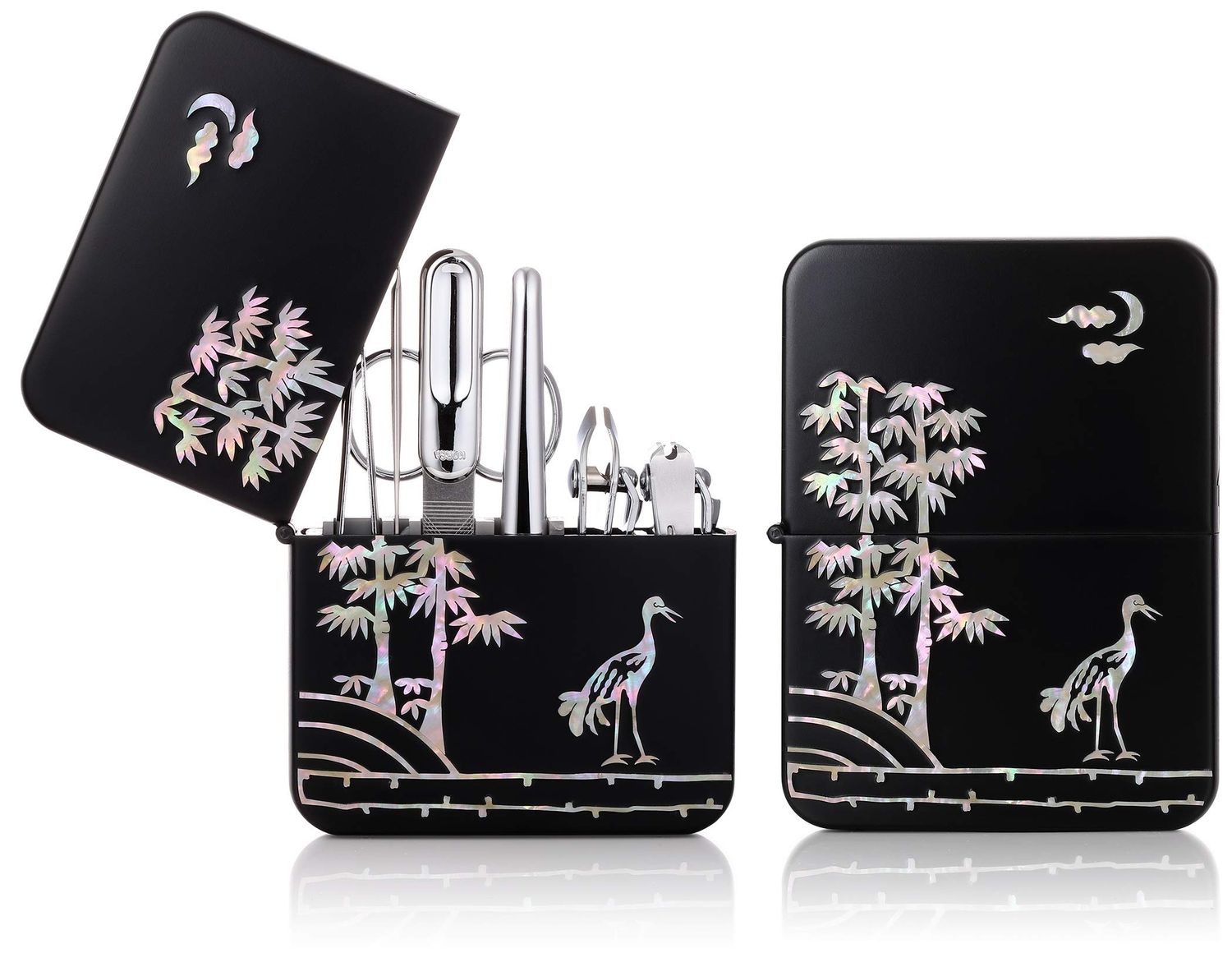 Korean Nail Clipper! Mother of Pearl World No. 1 Three Seven (777) Premium Quality Gift Travel Manicure Grooming Kit Nail Clipper Set (4112), MADE IN KOREA, SINCE 1975, (Premium Silver)