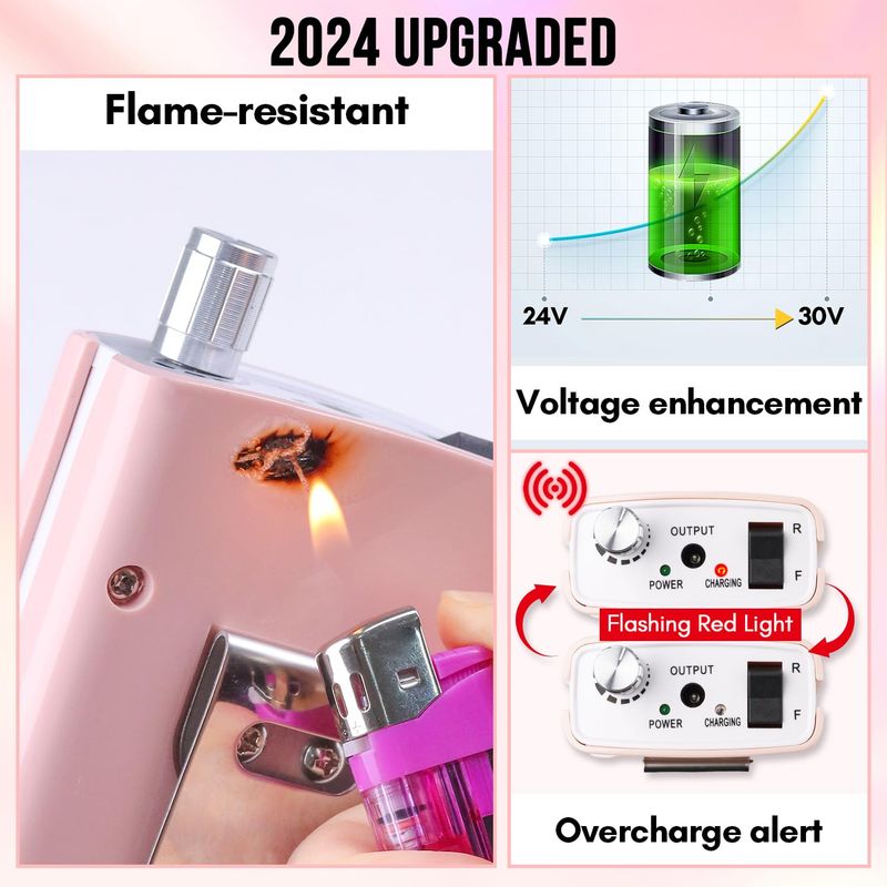 Makartt Nail Drill Professional, Rechargeable Nail E File 30000RPM Electric Nail Drill, Malory Pink Portable Gel Nail Remover Machine with Nail Drill Bits &amp; Sanding Bands for Manicure Salon Home Use