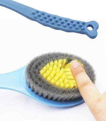 QiCheng&amp;LYS Bath Brush with Long Handle, Handheld Body Massage Brush Shower Back Scrubber-14inch (blue)