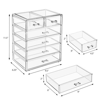 Sorbus Acrylic Makeup Organizer - Organization and Storage Case for Cosmetics Make Up &amp; Jewelry - Big Clear Makeup Organizer for Vanity, Bathroom, College Dorm, Closet, Desk (4 Large, 2 Small Drawers)