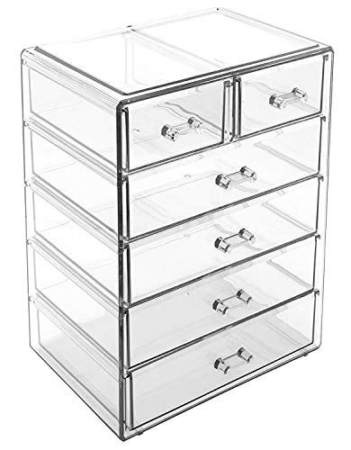 Sorbus Acrylic Makeup Organizer - Organization and Storage Case for Cosmetics Make Up &amp; Jewelry - Big Clear Makeup Organizer for Vanity, Bathroom, College Dorm, Closet, Desk (4 Large, 2 Small Drawers)