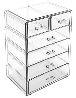 Sorbus Acrylic Makeup Organizer - Organization and Storage Case for Cosmetics Make Up &amp; Jewelry - Big Clear Makeup Organizer for Vanity, Bathroom, College Dorm, Closet, Desk (4 Large, 2 Small Drawers)