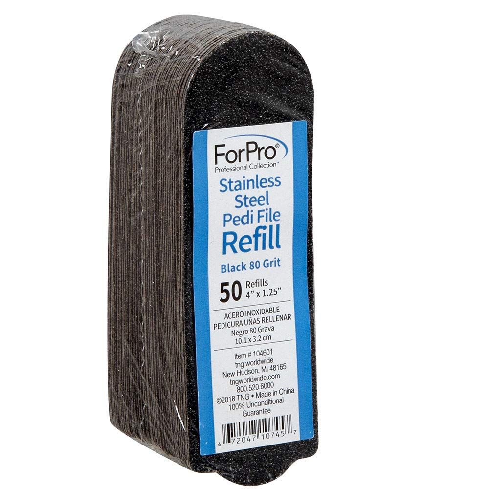 ForPro Professional Collection Stainless Steel Pedi File Refill, 80 Grit, Black, EZ-Strip Peel Pedicure Refill Pads, 1.25 W x 4 L, 50-Count