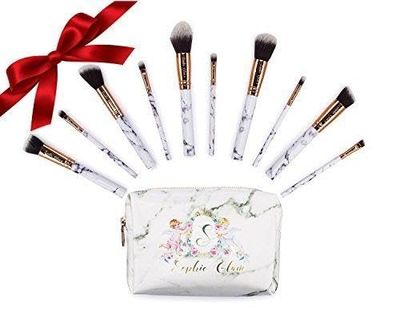 Makeup Brushes.NEW! White Marble/Rose Gold 10 Pcs synthetic makeup brush set with matching makeup bag,traveling set for foundation, eyeshadow,contour,blusher Great gift Idea. By Sophie Glam.