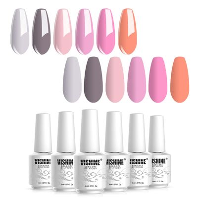 Vishine Gel Nail Polish Kit Set of 6 Color Pink Series UV LED Soak Off Gel 8ml Professional for Home Salon DIY Nail Art Gift Set