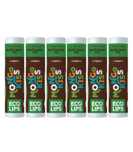 LIP BALM Mongo Kiss 6-Pack (6 tubes) by Eco Lips 100% Organic Beeswax &amp; Cocoa Butter Lip Care with Organic Mongongo Oil - Soothe &amp; Moisturize Dry &amp; Cracked Lips - Made in USA. (Peppermint)