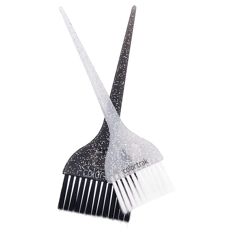 Colortrak Galaxy Glitter 2 Piece Hair Brush Set for Highlighting and Coloring Hair Sections, Includes 2.5 Inch Wide Celestial Glow Soft Bristle Brush, 3 Inch Wide Meteor Shower Stiff Bristle Brush