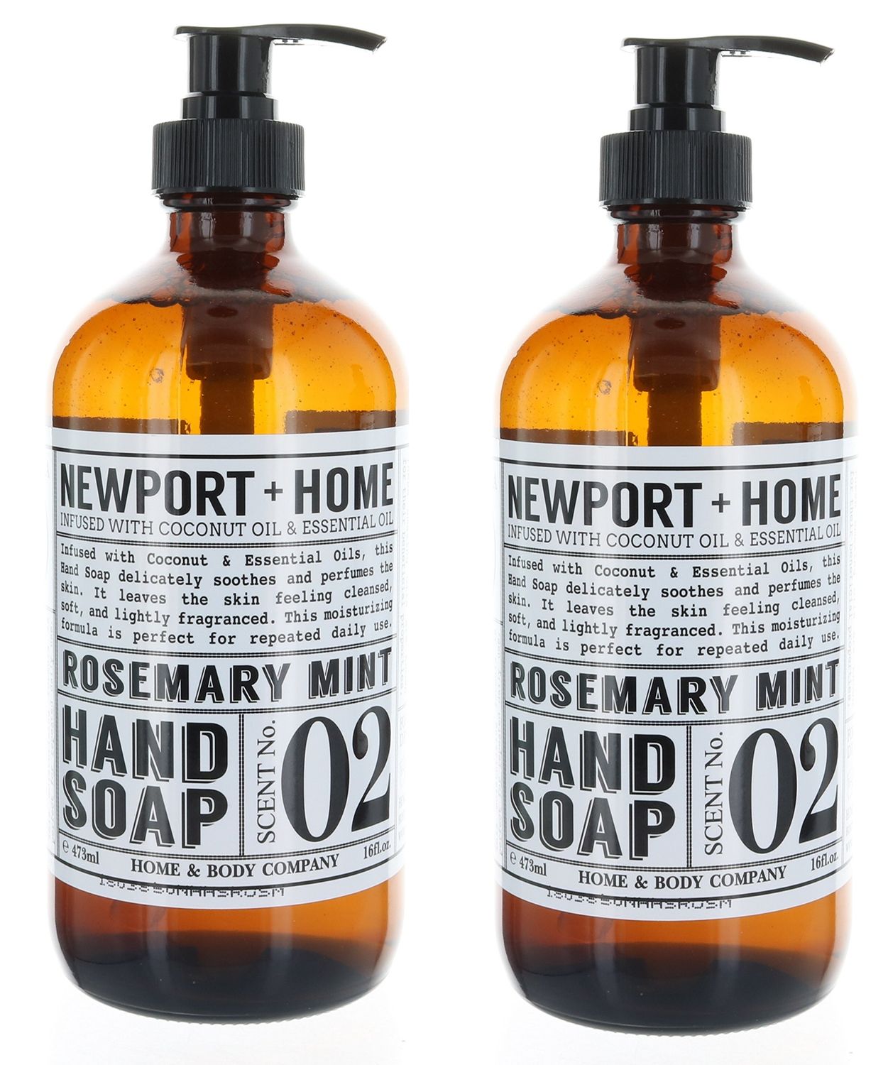2 Bottles, Newport + Home Hand Soap, Rosemary Mint 16 oz, Infused w/Coconut Oil &amp; Essential Oil by Home and Body Co