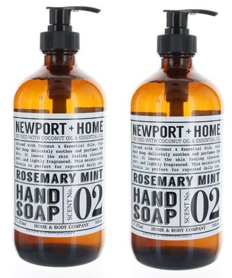 2 Bottles, Newport + Home Hand Soap, Rosemary Mint 16 oz, Infused w/Coconut Oil &amp; Essential Oil by Home and Body Co