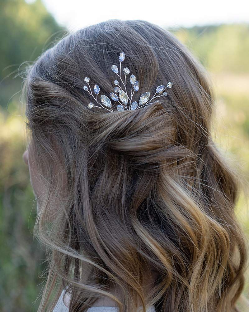 Kercisbeauty Purple Hair Pins for Bride Wedding Hair Accessories for Brides Bridesmaid Handmade Hair Piece for Women Girls Party Jewelry (Set of 2) (Purple)