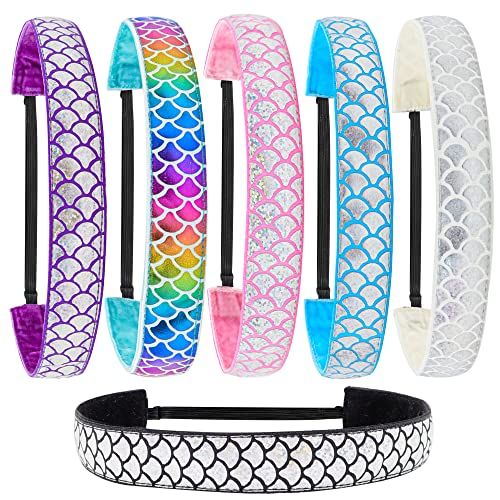 FROG SAC 6 Mermaid Elastic Headbands for Girls, Adjustable Non Slip Headband Hair Accessories for Kids, Stretch No Slip Head Bands for Preteen, Girl Mermaids Birthday Party Favors
