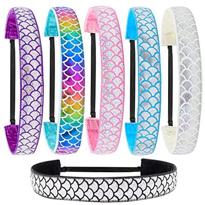 FROG SAC 6 Mermaid Elastic Headbands for Girls, Adjustable Non Slip Headband Hair Accessories for Kids, Stretch No Slip Head Bands for Preteen, Girl Mermaids Birthday Party Favors