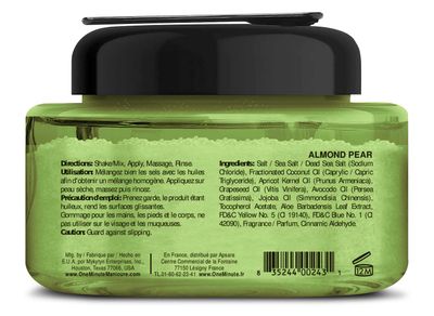 One Minute Manicure - Moisturizing Salt Scrub - 13 oz - Professionally Formulated To Exfoliate, Recondition & Moisturize Skin - Enhanced With Botanical Oils & Natural Sea Salts (Almond Pear)