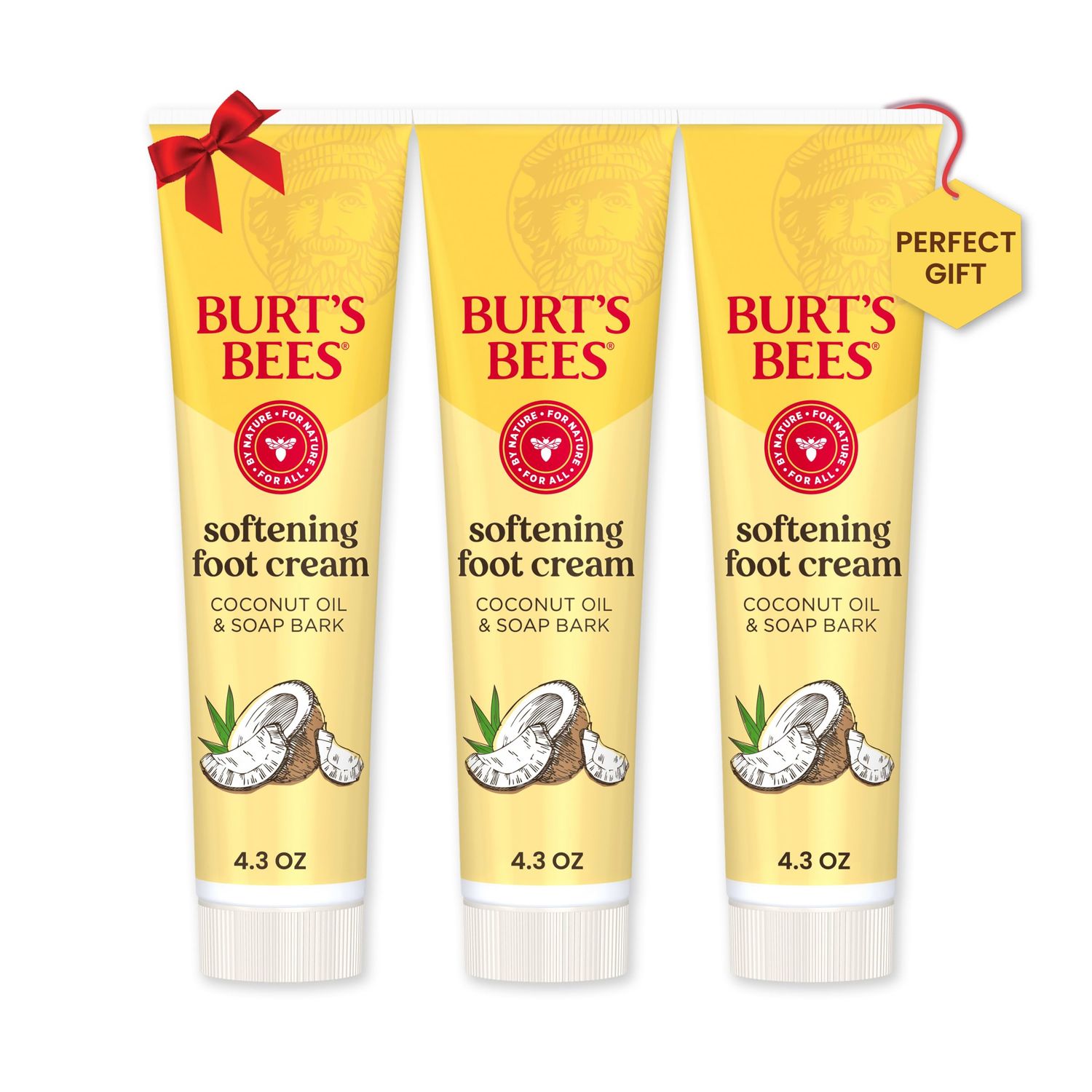 Burt&#39;s Bees Softening Foot Cream with Coconut Oil and Soap Bark, 4.3 Ounces, Pack of 3