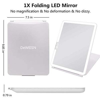 deweisn Folding Lighted Makeup Mirror with 72 LEDs 3 Colors Light Modes USB Rechargable 1800mA Batteries Portable Ultra Thin Compact Vanity Mirror Dimmable Travel Mirror