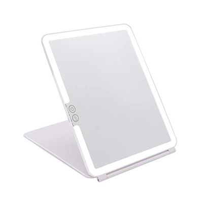 deweisn Folding Lighted Makeup Mirror with 72 LEDs 3 Colors Light Modes USB Rechargable 1800mA Batteries Portable Ultra Thin Compact Vanity Mirror Dimmable Travel Mirror