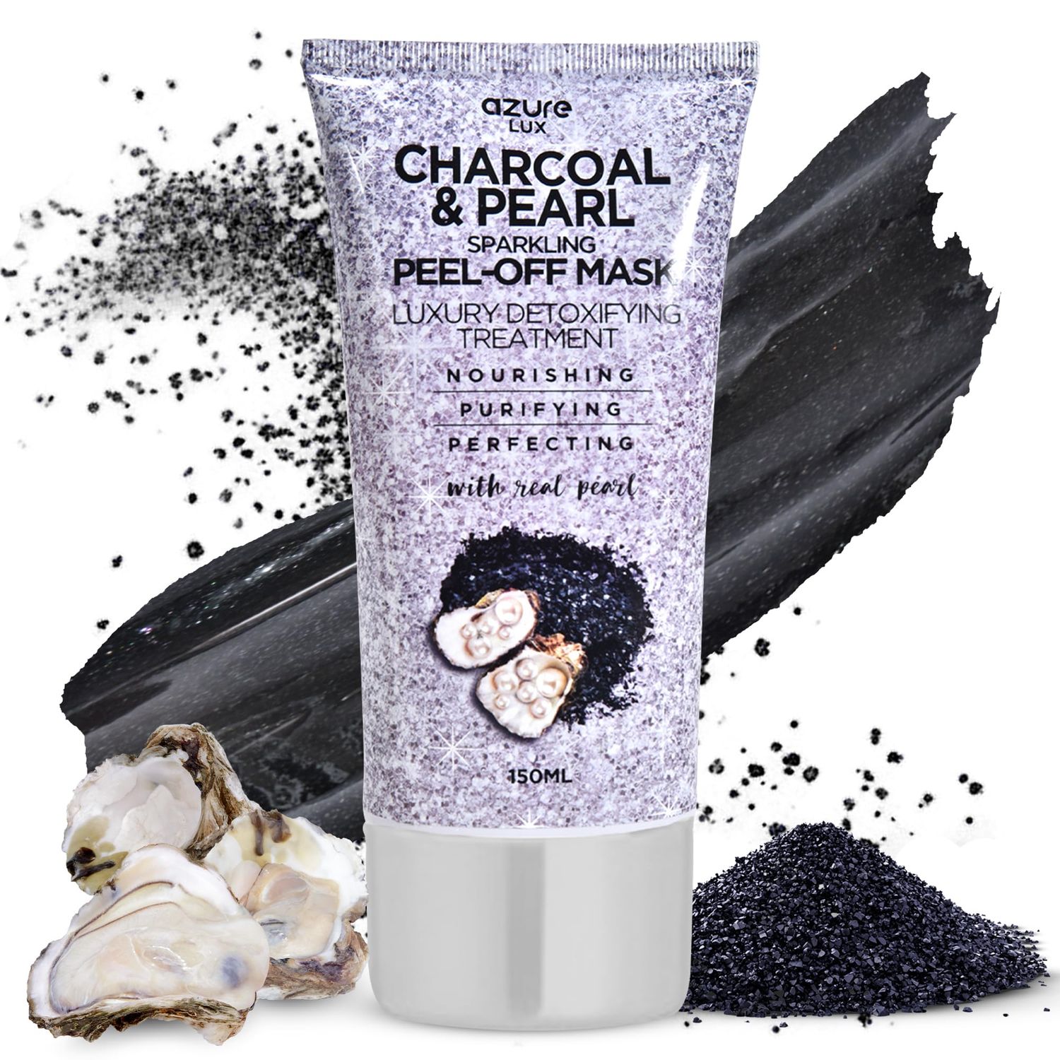AZURE Charcoal &amp; Pearl Luxury Anti Aging Peel Off Face Mask- Moisturizing &amp; Purifying - Removes Blackheads, Dirt &amp; Oils - With Hyaluronic Acid &amp; Collagen - Skin Care - 150mL