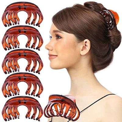 RC ROCHE ORNAMENT 6 Pcs Womens Elegant Premium Luxe Chic Styling Sectioning Super Strong Hold Non Slip Big Hair Pin Grips Claw Jaw Clamp Clips, Medium Brown