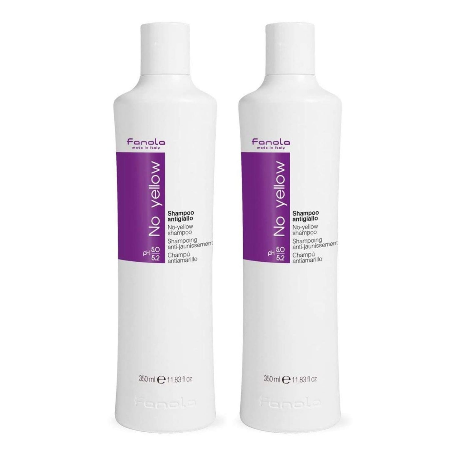 Fanola No Yellow Shampoo 11.8oz / 2pk - Color Depositing Purple Shampoo for Blonde, Silver, Gray, and Highlighted Hair - Anti Brass Shampoo Toner to Remove Yellow Tones &amp; Brassiness from Bleached Hair