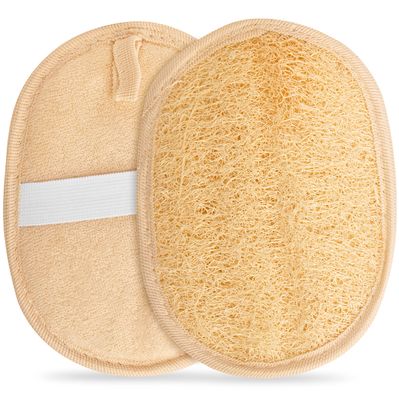 Egyptian Natural Loofah Pad Exfoliating Body Scrubber - Vegan Double Sided Luffa Sponges Deep Clean Your Body, Face &amp; Back While an Exfoliating Washcloth Side Removes Oils - 6.9 x 4.7 Inches, 2 Pack