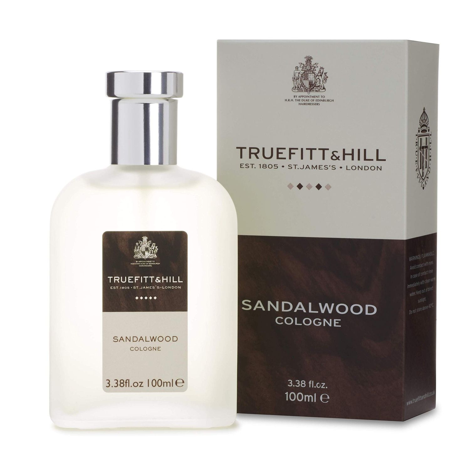 Truefitt &amp; Hill Luxury Cologne - Sandalwood - Premium Long-Lasting Sandalwood and Cedarwood Men&#39;s Fragrance Presented in a Beautifully Etched Traditional Atomizer Bottle - 3.38 oz.