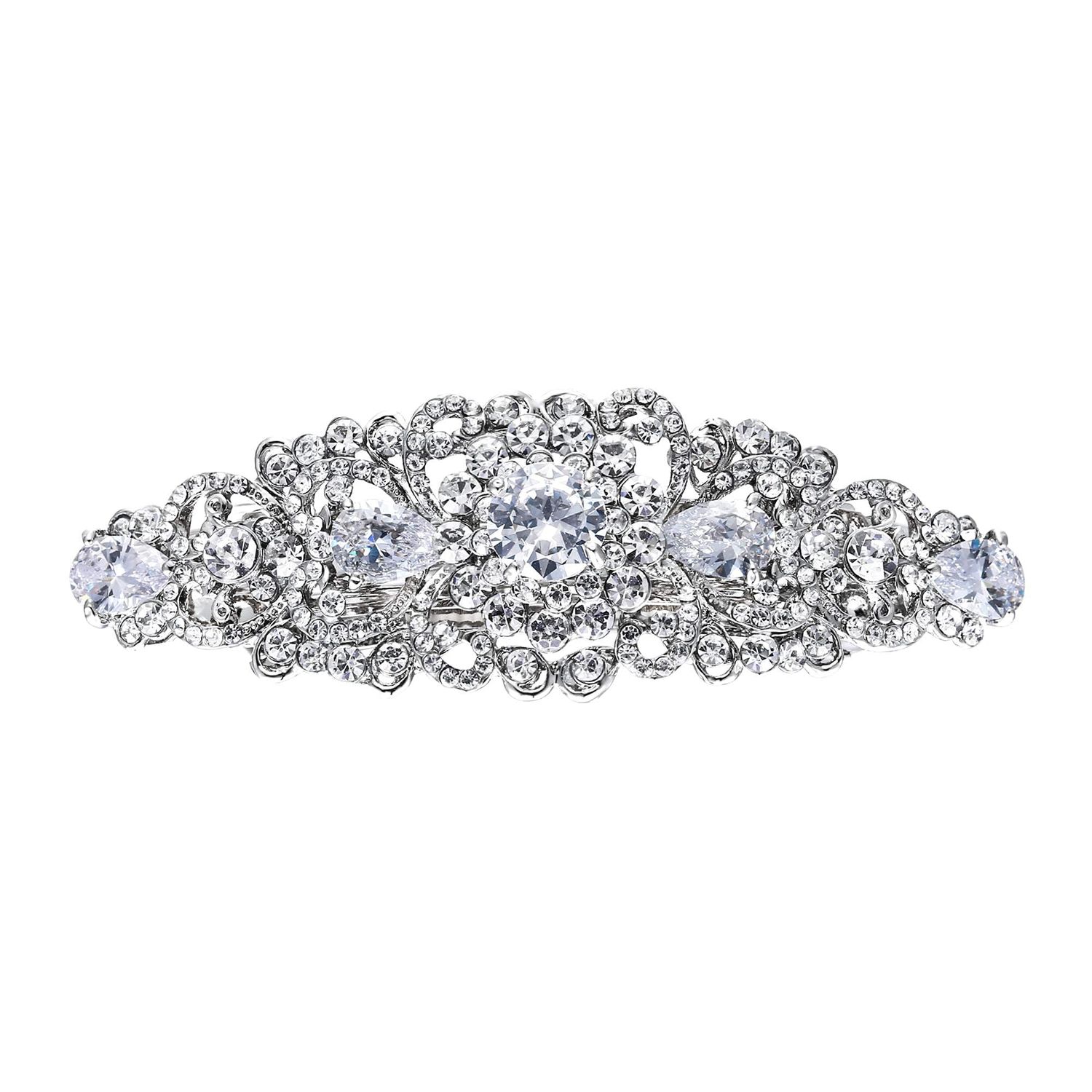 EVER FAITH Wedding Hair Accessory for Bride Austrian Crystal CZ Bridal Art Deco Flower Vine Barrette Clip for Women